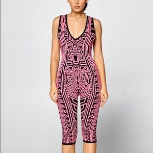 Neon Pink Jacquard Jumpsuit
